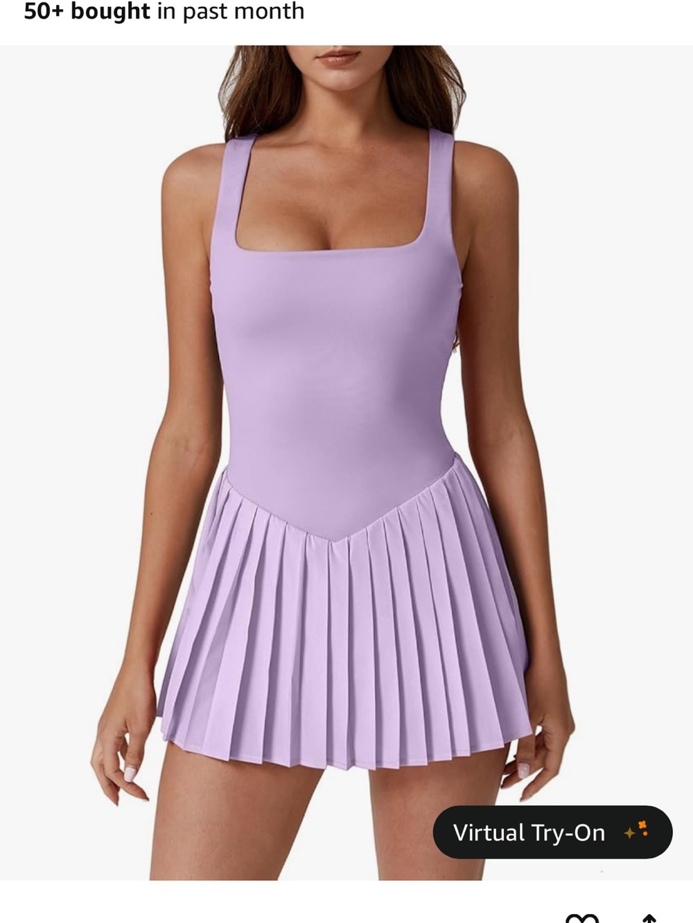 Lilac Pleated Mini Dress with Square Neck
